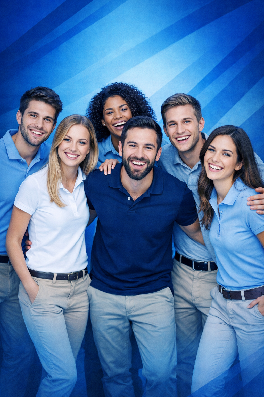 An image of a young casual professional team They are wearing businesscasual clothes like khakis and polo shirts They are enjoying being together and-1